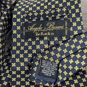 Angelo Bosani Silk Made in Italy Necktie 61x3.75" Navy Yellow Geometric Flower